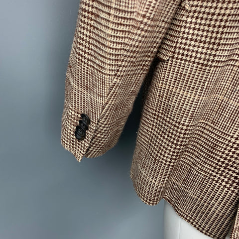 ETRO Taille 40 Manteau de sport à revers cranté en soie / lin à carreaux marron et beige