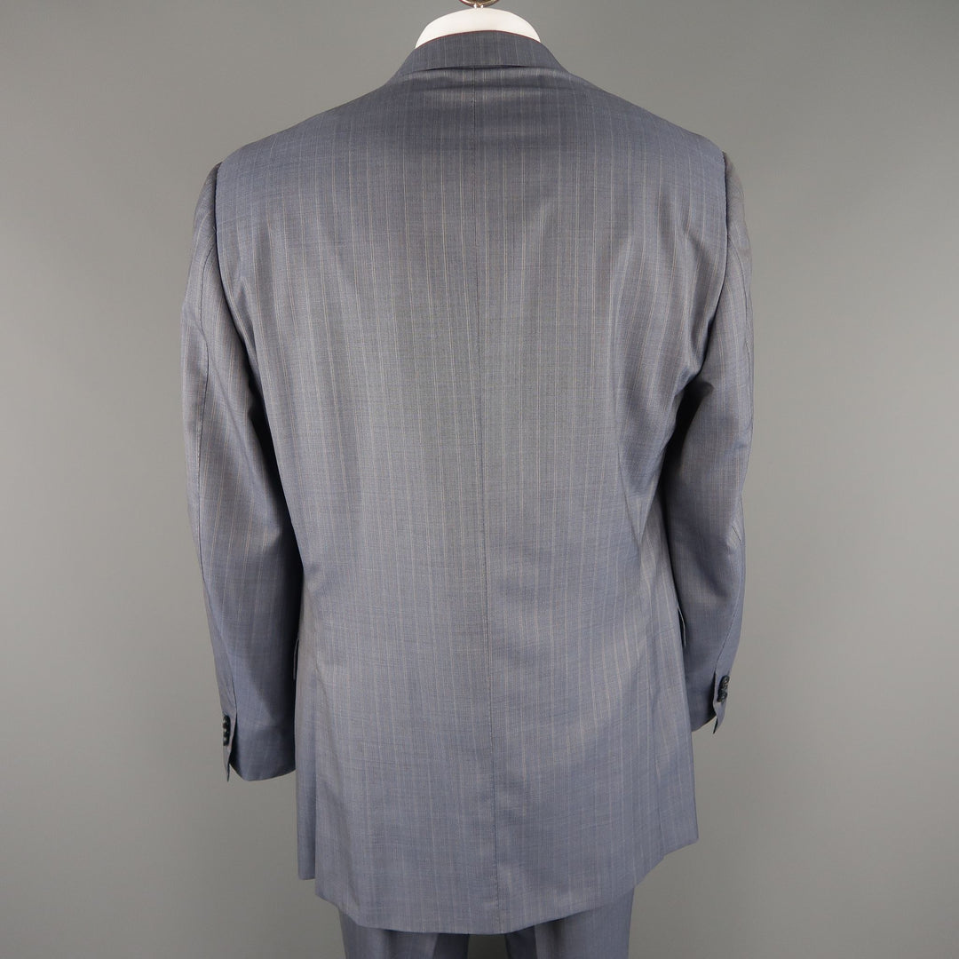 ERMENEGILDO ZEGNA 48 Long Blue Striped Wool Single Breasted Notch Lapel Suit