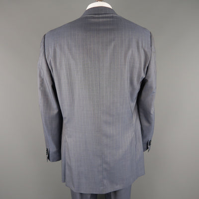 ERMENEGILDO ZEGNA 48 Long Blue Striped Wool Single Breasted Notch Lapel Suit