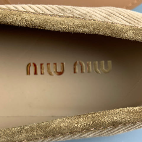 MIU MIU Size 7.5 Khaki Corduroy Penny Flats