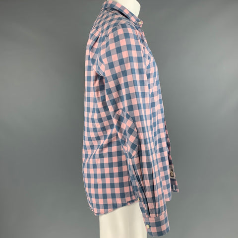 PINK Camisa Manga Larga Algodón Cuadros Rosa Azul Talla S