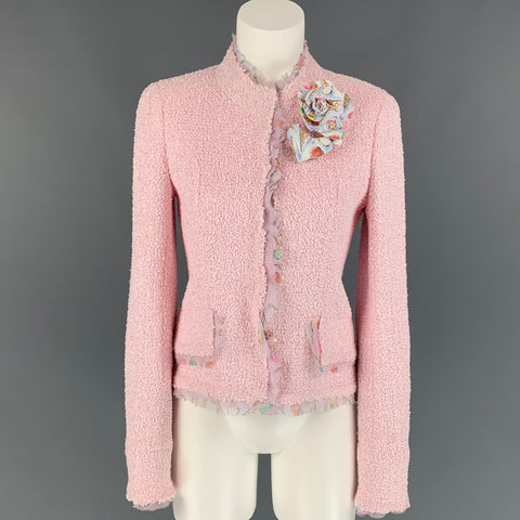CHANEL 2004 Talla 6 Chaqueta curva de poliamida bouclé rosa