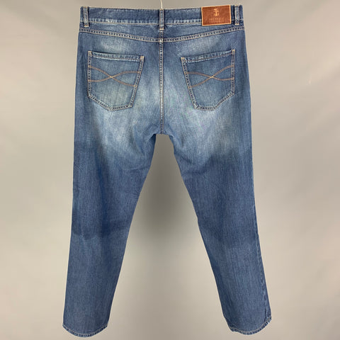 BRUNELLO CUCINELLI Size 34 Blue Washed Cotton Button Fly Jeans