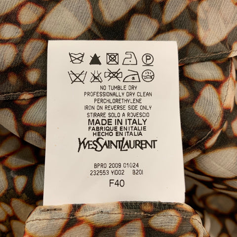 YVES SAINT LAURENT Taille 8 Haut de robe chemisier abstrait en soie crème noire