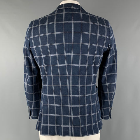 WINGTIP Size 42 Navy White Window Pane Cotton Single Breasted Sport Coat