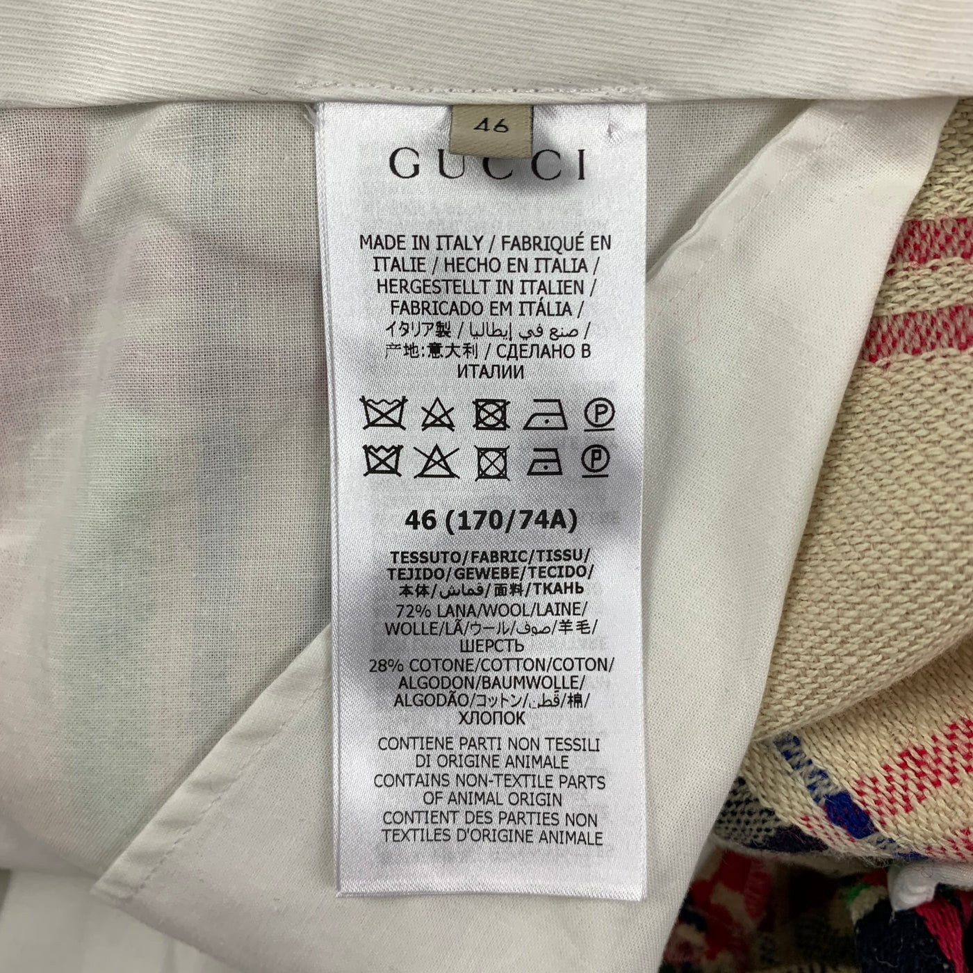 GUCCI FW 21 Size 36 Cream Multi-Color Plaid Wool Cotton Notch