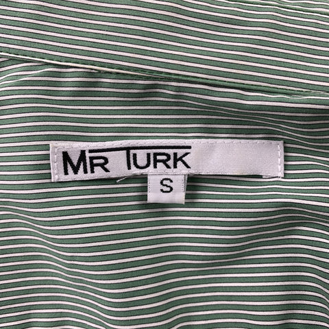 MR. TURK Size S Green Stripe Cotton Blend Button Up White Short Sleeve Shirt