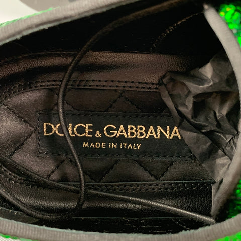 DOLCE & GABBANA Size 12 Green Sequined Lace Up Lace Up Shoes