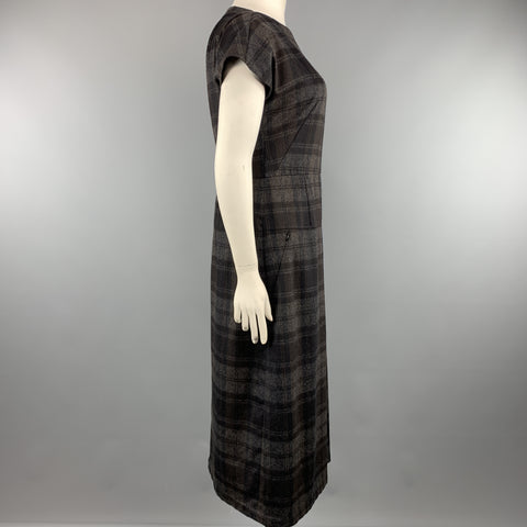 AKRIS Size 10 Grey Plaid Wool / Angora Cap Sleeve Shift Dress