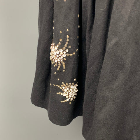 DRIES VAN NOTEN Size 4 Black Sequined Wool Blend Pleated Skirt