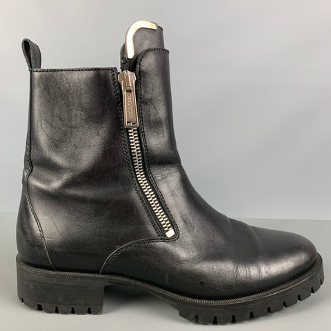 DSQUARED2 Size 11 Black Leather Double Zipper Boots