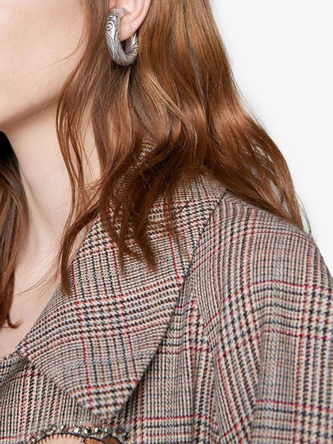 Rare GUCCI Silver Tone Anger Forest Engraved Single Ear Cuff Earrings