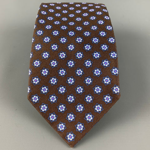 ERMENEGILDO ZEGNA Brown White Floral Silk Cotton Tie