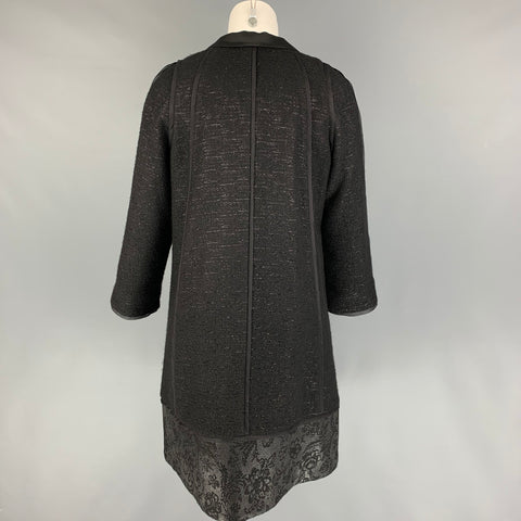 PETER SOM Taille 6 Manteau trapèze en tweed mélangé de laine argentée noire