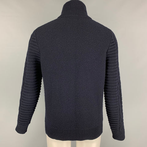LOUIS VUITTON Size S Navy Knitted Wool Cashmere High Collar Cardigan