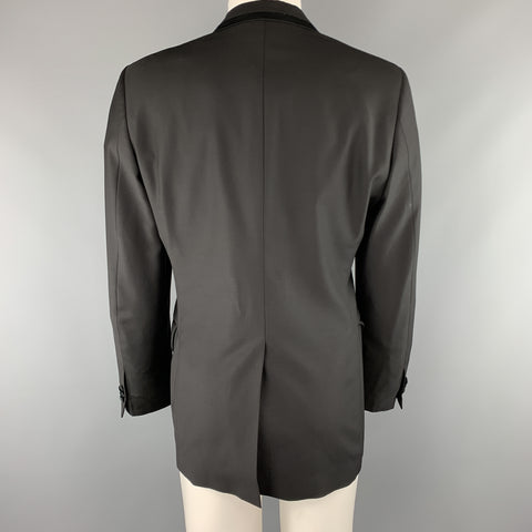 SALVATORE FERRAGAMO Taille 40 Manteau de sport à revers en laine noire avec panneau en satin