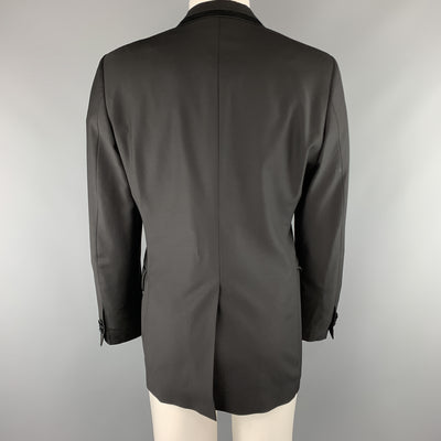 SALVATORE FERRAGAMO Size 40 Black Wool Satin Panel Peak Lapel Sport Coat