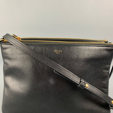 CELINE Black Leather Small Trio Cross Body Bag