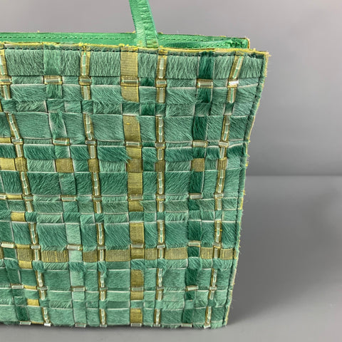 BOTTEGA VENETA Green Beaded Fur Top Handles Handbag