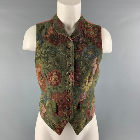 RALPH LAUREN Chaleco tapizado en mezcla de rayón verde y naranja talla 8