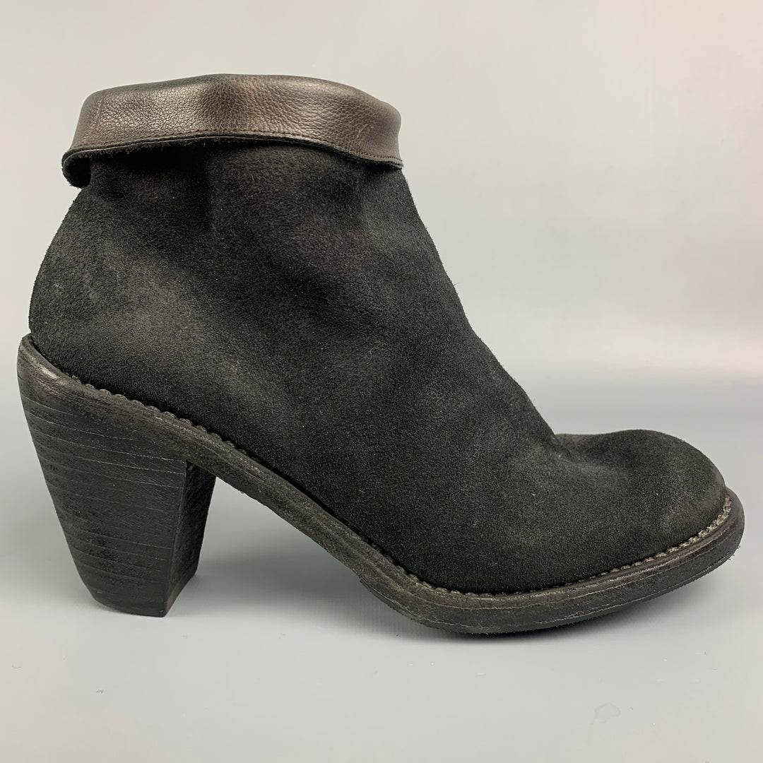 GUIDI Size 8 Black Suede Leather Ankle Boots