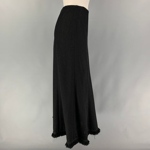 CHANEL Talla 4 Falda larga texturizada de mezcla de lana negra