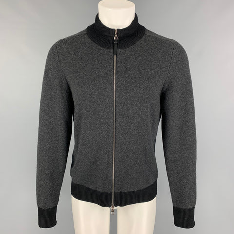LOUIS VUITTON Size M Charcoal Black Knitted Cashmere Zip Up Cardigan