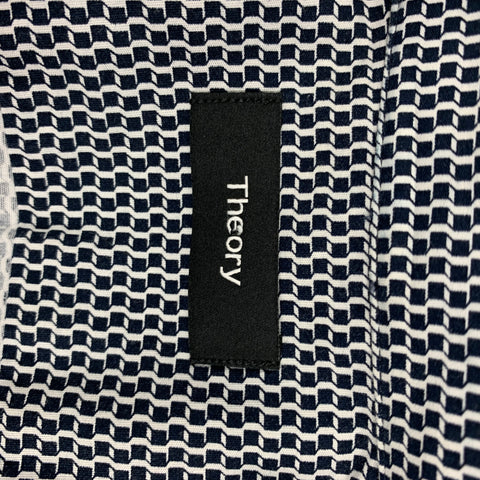 THEORY Size S Black White Cotton Lyrca Button Down Short Sleeve Shirt