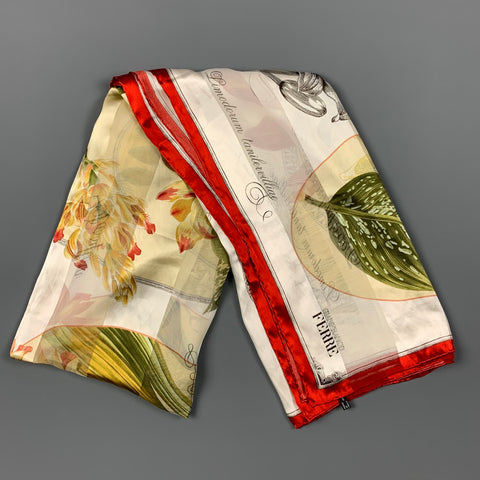 GIANFRANCO FERRE White Red Green Botanical Floral Silk Overszied Scarf