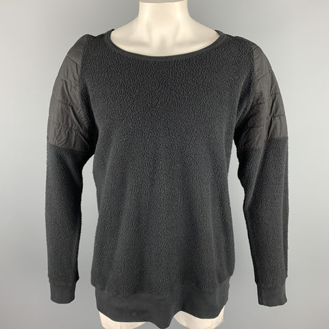 OAK XL Black Textured Cotton Blend Long Boat Neck Pullover
