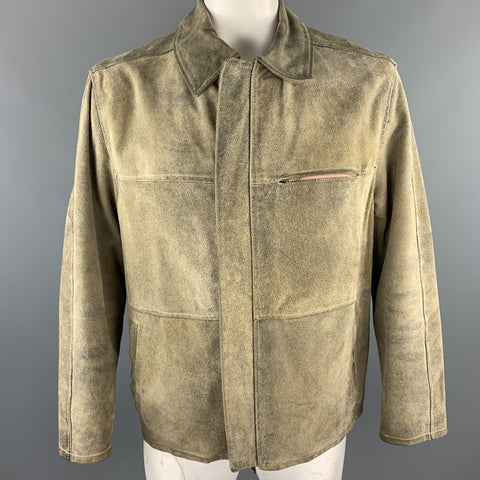MB ITALIA Size L Taupe Distressed Suede Oversized Jacket