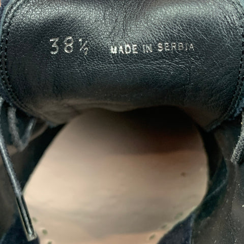 MIU MIU Size 8.5 Navy & Brown Suede Oxford Wedge Laces