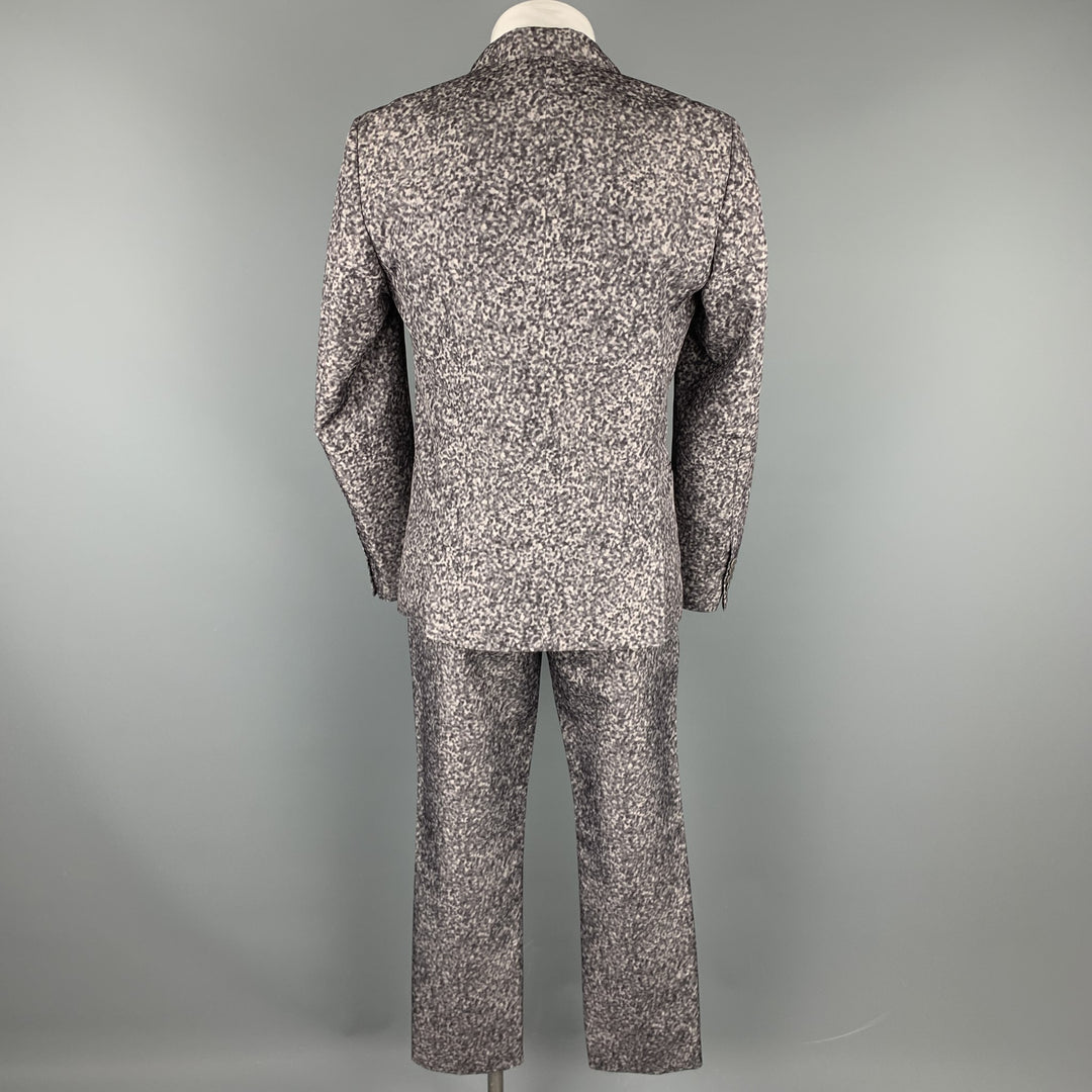 CALVIN KLEIN COLLECTION Size 40 Grey Spotted Polyester Notch Lapel Suit