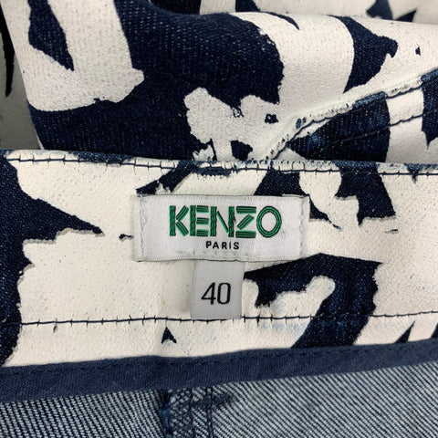 KENZO Size 8 Navy White Cotton Blend Print Zip Fly Jeans