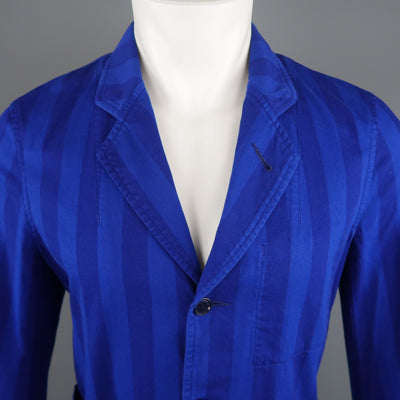 CABANE de ZUCCA Chest Size S Short Royal Blue Stripe Cotton Sport Coat