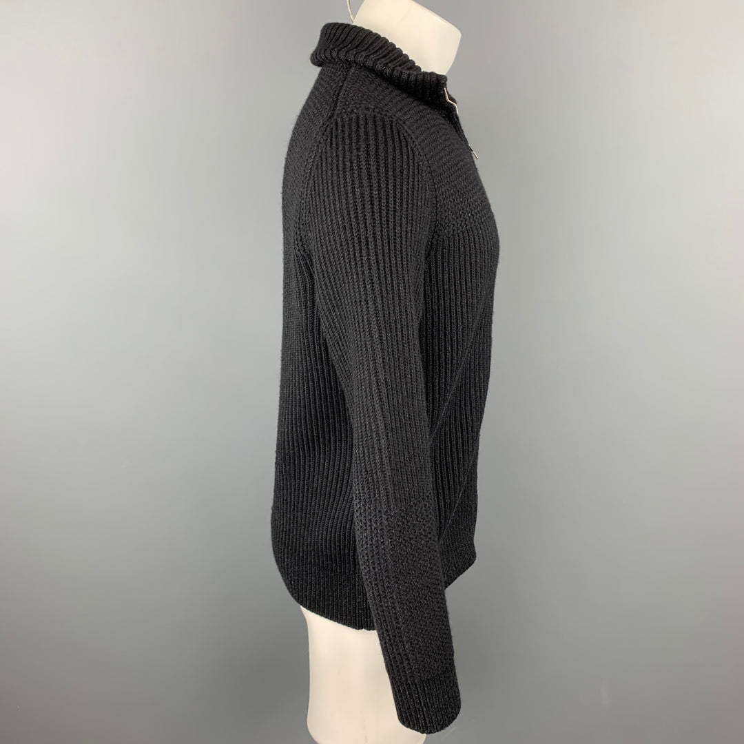 LOUIS VUITTON Size M Black Ribbed Knit Wool Blend Zip Up Jacket