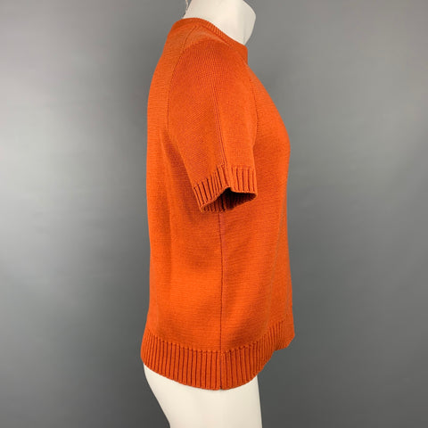 MARNI Size XS Orange Knitted Cotton Short Sleeve Pullover
