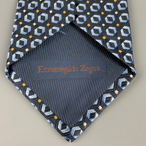 ERMENEGILDO ZEGNA Navy & Blue Geometric Silk Tie