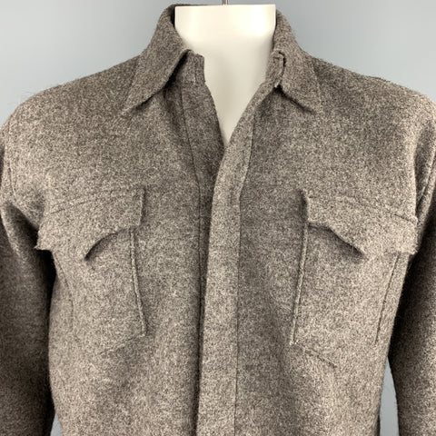 DANIEL CLEARY Size L Taupe Textured Wool Hidden Snaps Long Sleeve Shirt