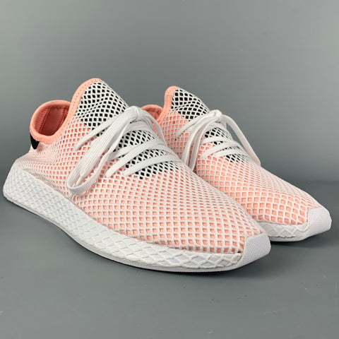 ADIDAS Size 12 White Pink Mesh Nylon Low Top Deerupt Runner Sneakers