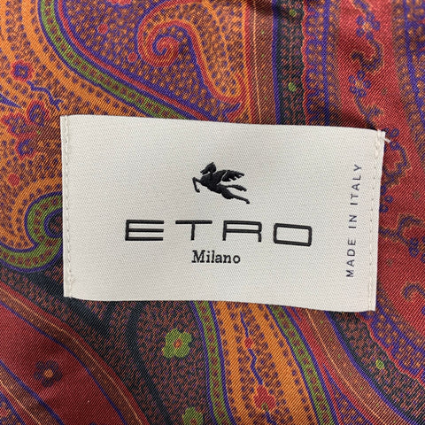 ETRO Taille M Olive Violet Motif Laine Mélange Zip Up Bomber Jacket