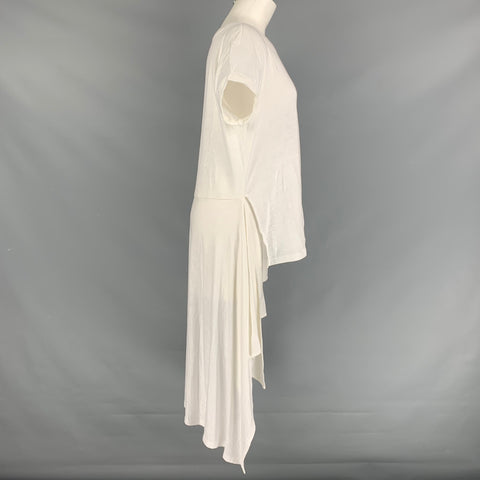 POLO de RALPH LAUREN Talla M Top casual de manga corta liso de lino y viscosa blanco