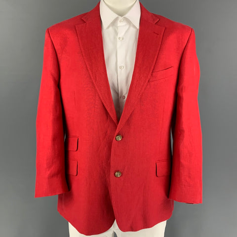 PAUL FREDERICK Size 46 Red Linen Notch Lapel Sport Coat