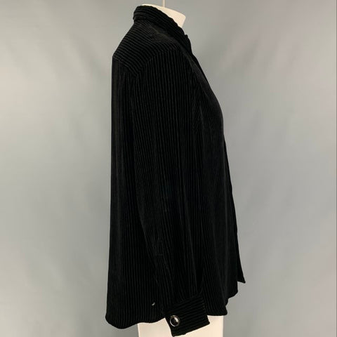 GIORGIO ARMANI Camisa de manga larga con botones de terciopelo a rayas negras talla XL