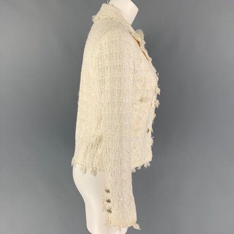 CHANEL AL639 05C Talla 4 Chaqueta de mezcla de algodón bouclé color crema