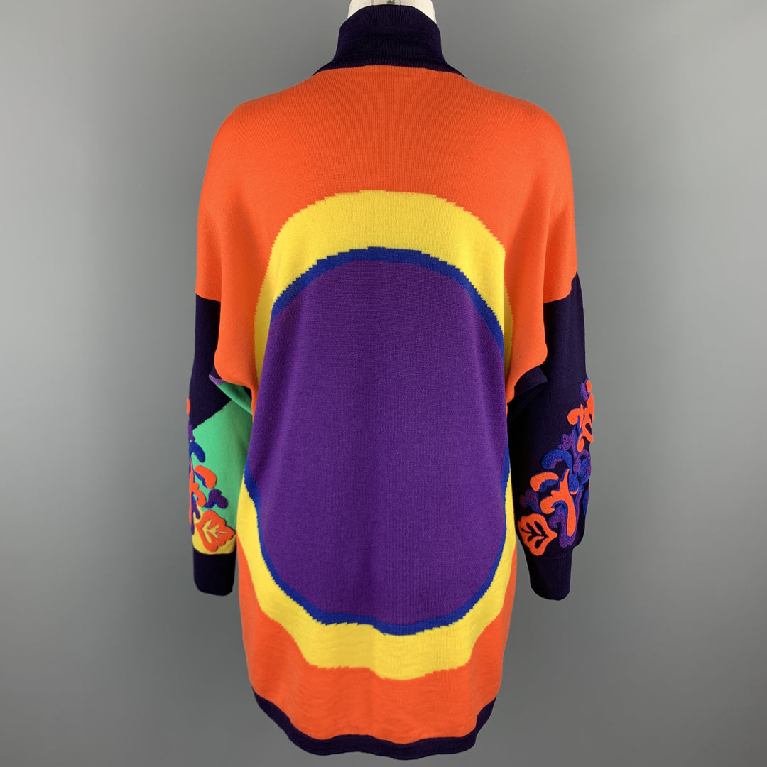GIANNI VERSACE 1980's Purple Orange Green & Yellow Baroque Wool Sweater