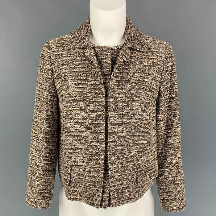 CHLOE Size 6 Cream Brown Acetate Blend Textured Jacket Blazer