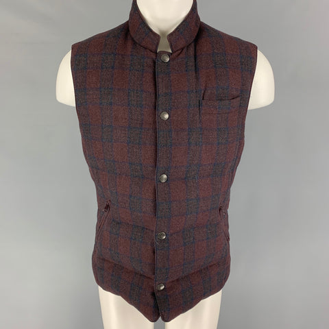 BRUNELLO CUCINELLI Size M Size Brown Burgundy Plaid Wool Blend Vest