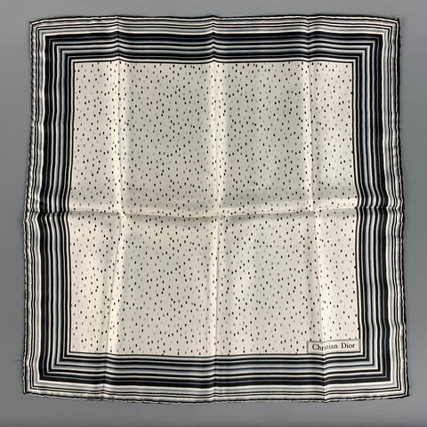 CHRISTIAN DIOR Cream Black Dots Silk Pocket Square