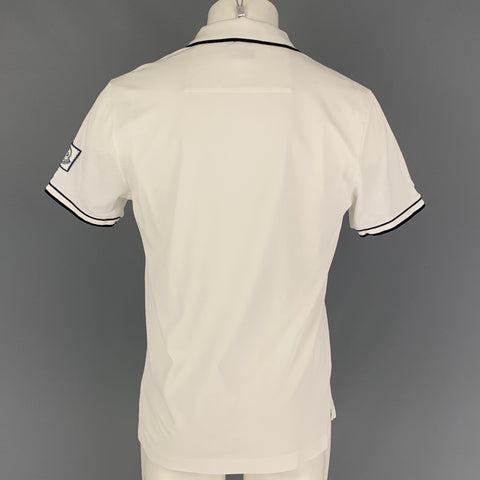 MONCLER Size L White Black Contrast Trim Cotton Polo